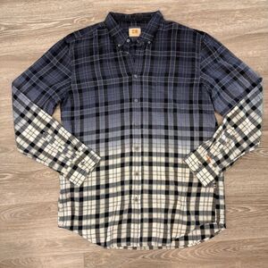 ORANGE HUGO BOSS Mens Blue White Yellow Plaid Ombre Button Down Shirt Sz XXL